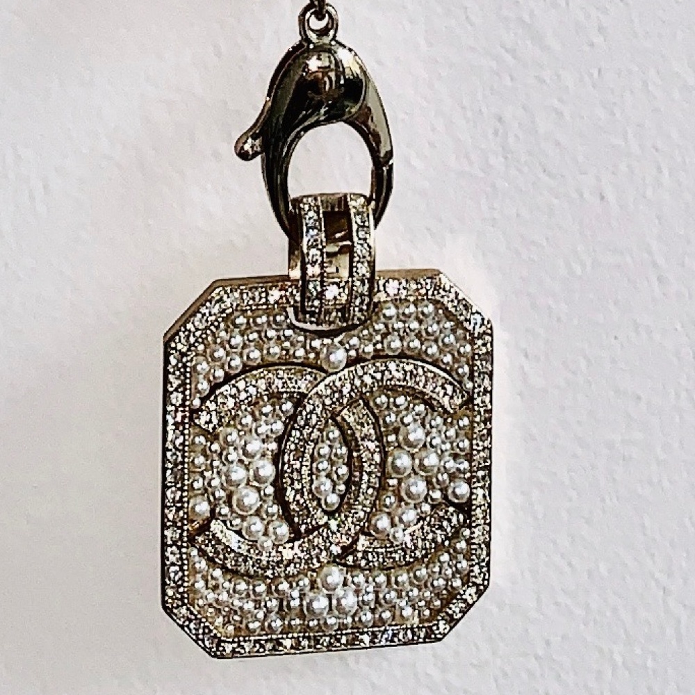 Chanel CC Pearl & Crystal Embedded Square Pendant